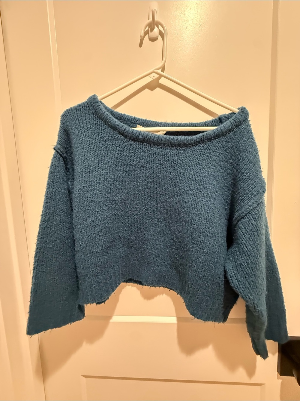 Anthropologie Navy Cropped Crewneck Sweater